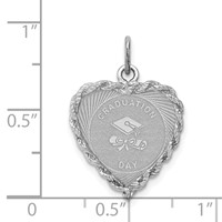 Sterling Silver Rhodium-plated Graduation Cap and Diploma Rope-Edge Engravable 16mm Heart Disc Charm view 4