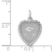 Sterling Silver Rhodium-plated Graduation Cap and Diploma Rope-Edge Engravable 13mm Heart Disc Charm view 4