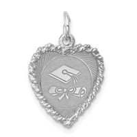 Sterling Silver Rhodium-plated Graduation Cap and Diploma Rope-Edge Engravable 13mm Heart Disc Charm view 1