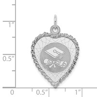Sterling Silver Rhodium-plated Graduation Cap and Diploma Rope-Edge Engravable 18mm Heart Disc Charm view 4