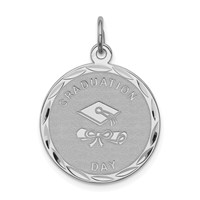 Sterling Silver Rhodium-plated Graduation Day Disc Charm view 1