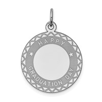 Sterling Silver Rhodium-plated Happy Graduation Day Engravable 19mm Round Disc Charm view 1