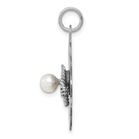 Sterling Silver Rhodium-plated Graduation Day Charm with Freshwater Cultured Pearl Engravable 23mm Round Disc view 2