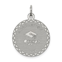 Sterling Silver Rhodium-plated Graduation Day Engravable 19mm Round Disc Charm view 1