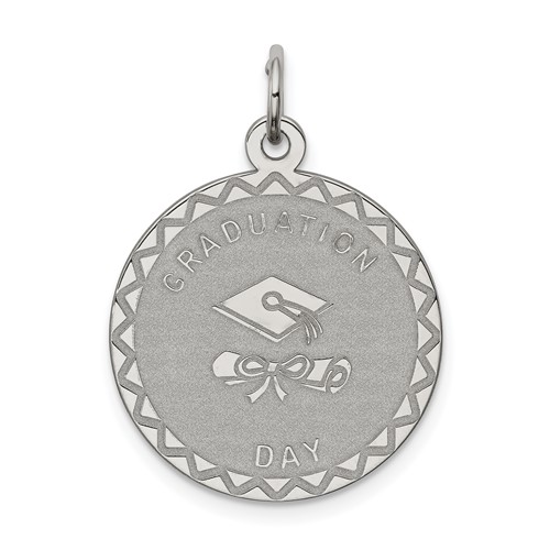 Sterling Silver Rhodium-plated Graduation Day Engravable 19mm Round Disc Charm