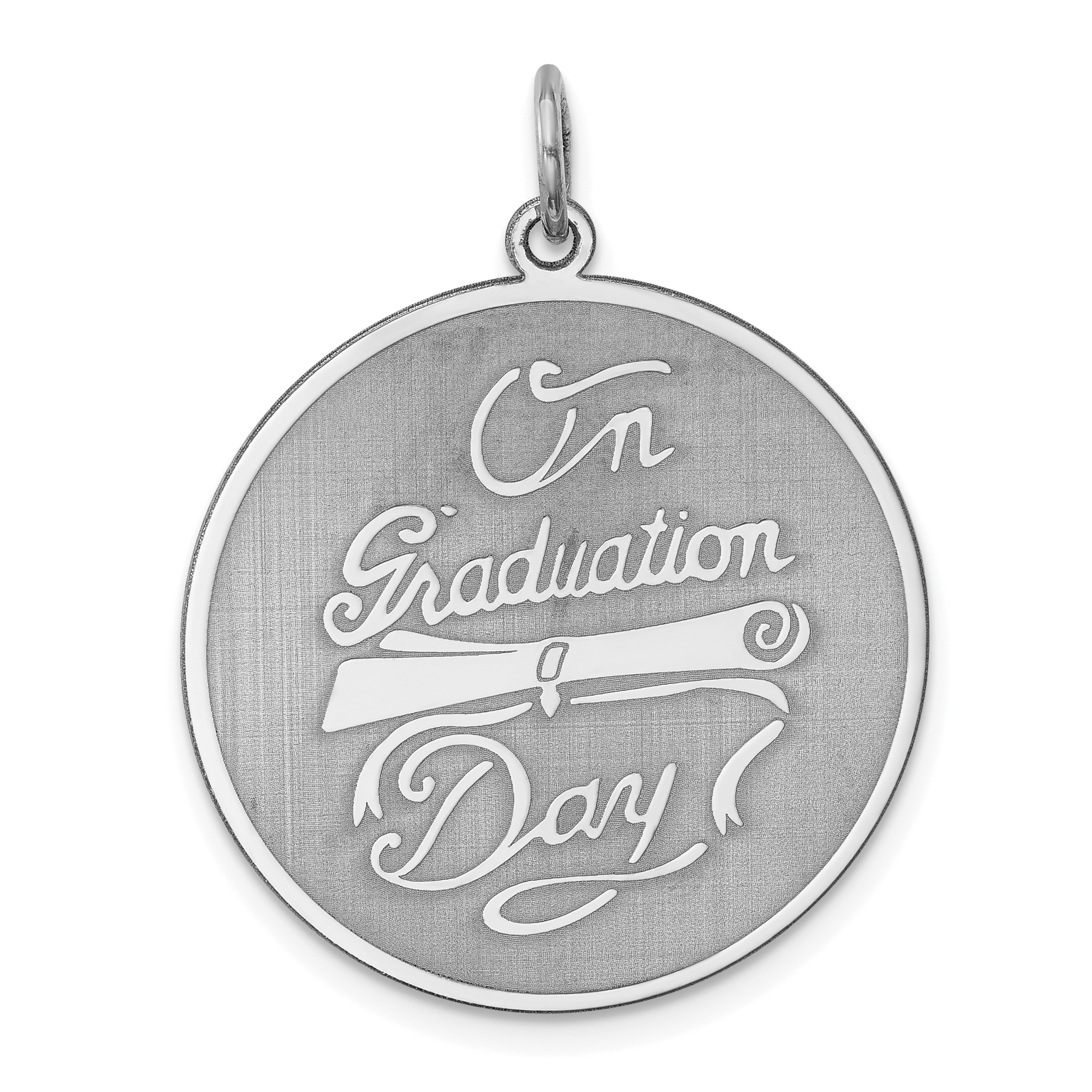 Sterling Silver Rhodium-plated On Graduation Day Disc Charm (QC2440)