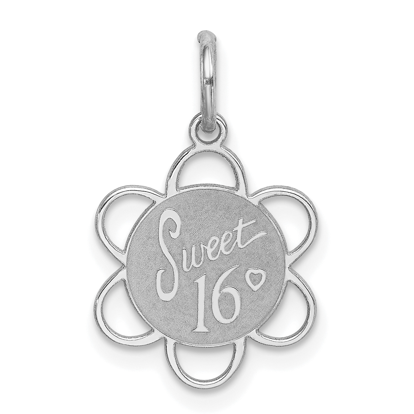 Sterling Silver Rhodium-plated Sweet Sixteen Disc Charm (QC2452)