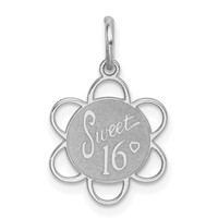 Sterling Silver Rhodium-plated Sweet 16 Engravable Scalloped Edge Disc Charm view 1