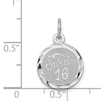 Sterling Silver Rhodium-plated Sweet 16 Engravable 13mm Round Disc Charm view 4