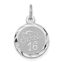 Sterling Silver Rhodium-plated Sweet 16 Engravable 13mm Round Disc Charm view 1