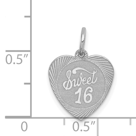 Sterling Silver Rhodium-plated Sweet Sixteen Heart Disc Charm