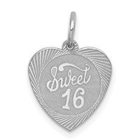 Sterling Silver Rhodium-plated Sweet 16 Engravable 14mm Heart Disc Charm view 1
