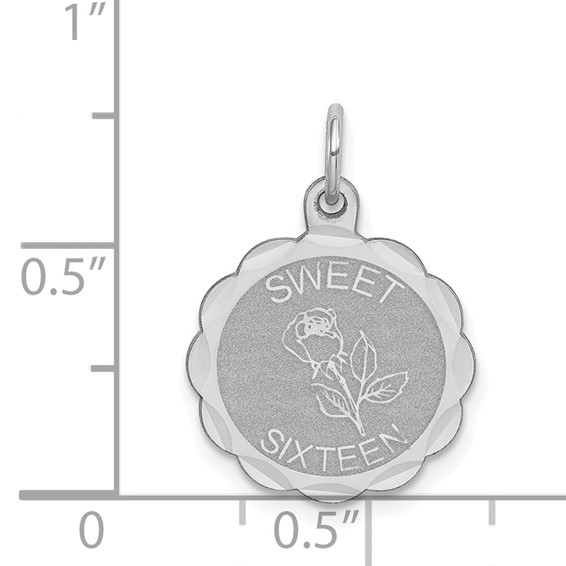 Sterling Silver Rhodium-plated Sweet Sixteen Disc Charm