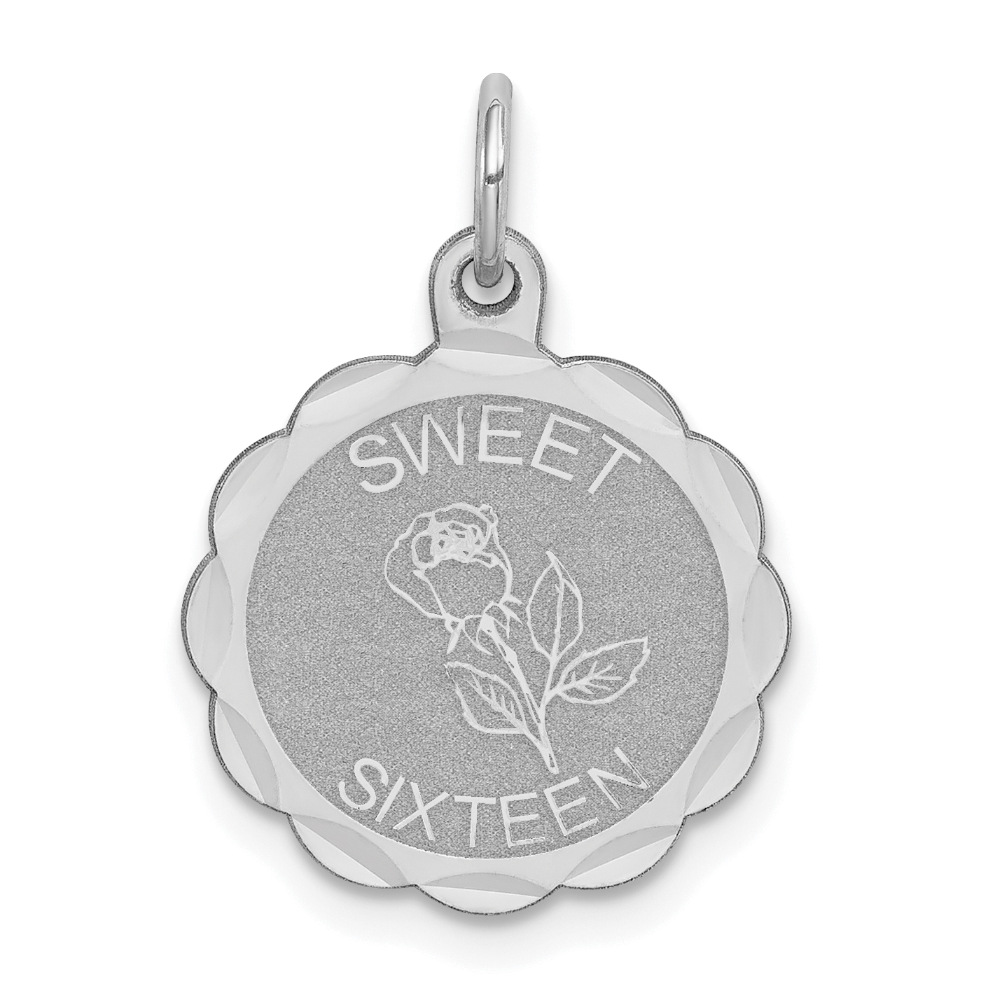 Sterling Silver Rhodium-plated Sweet Sixteen Disc Charm (QC2455)