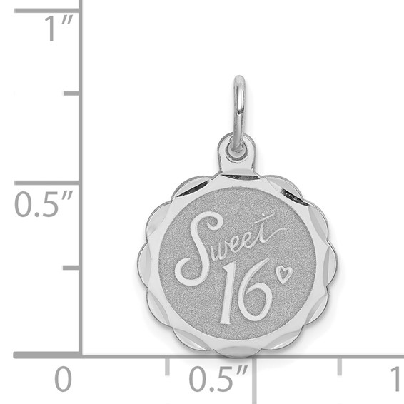 Sterling Silver Rhodium-plated Sweet Sixteen Disc Charm