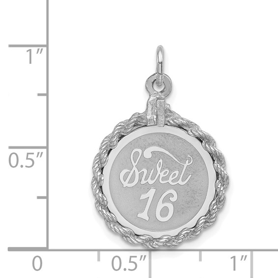 Sterling Silver Rhodium-plated Sweet Sixteen Disc Charm