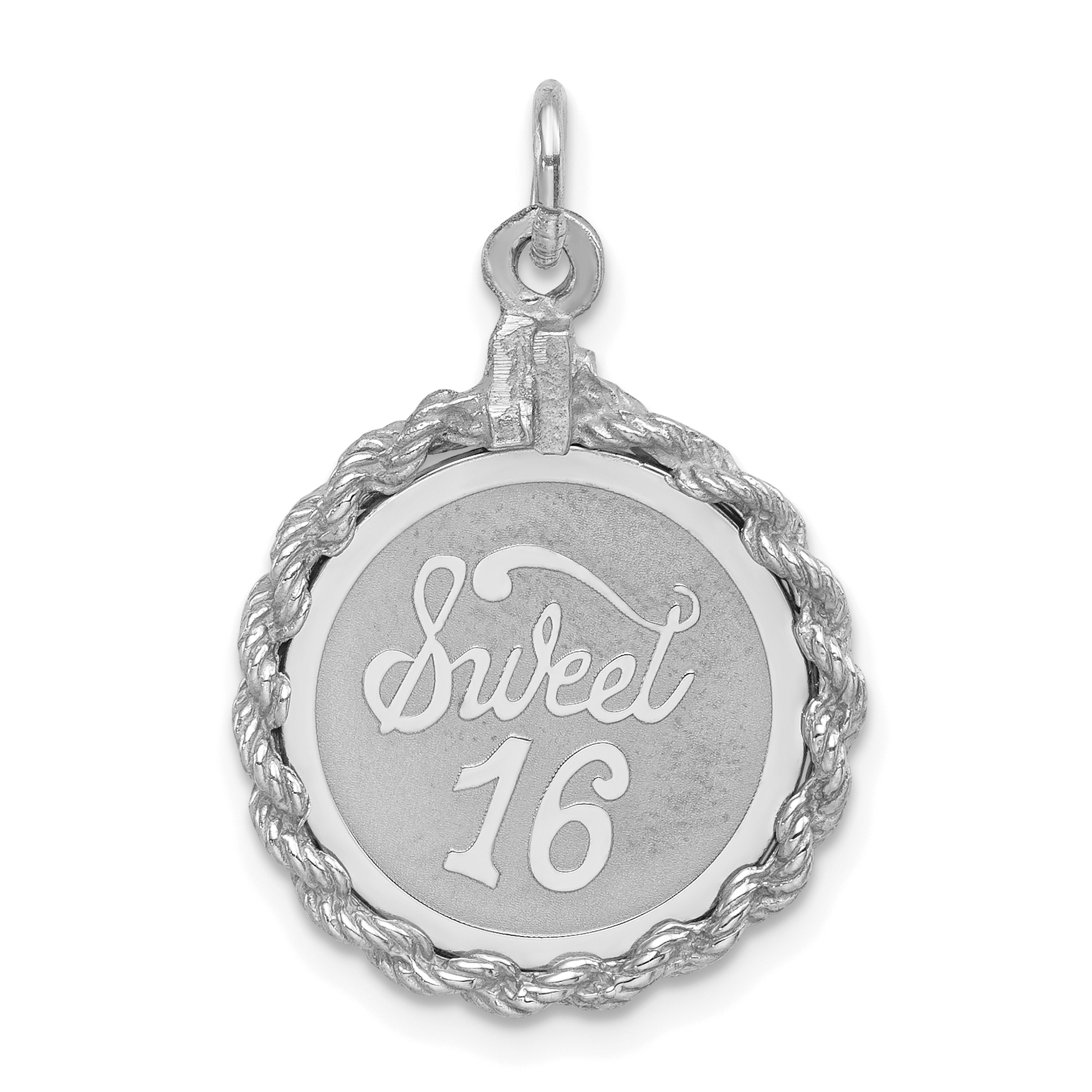 Sterling Silver Rhodium-plated Sweet Sixteen Disc Charm (QC2458)