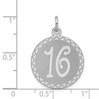 Sterling Silver Rhodium-plated Sweet 16 Engravable 19mm Round Disc Charm view 4