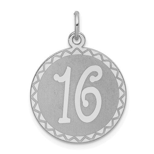Sterling Silver Rhodium-plated Sweet 16 Engravable 19mm Round Disc Charm