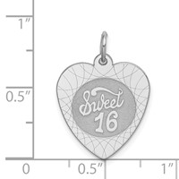 Sterling Silver Rhodium-plated Sweet 16 Engravable 17mm Heart Disc Charm view 4
