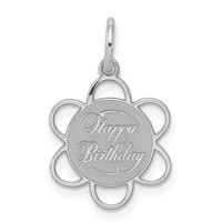 Sterling Silver Rhodium-plated Happy Birthday Disc Charm view 1