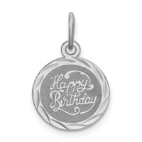 Sterling Silver Rhodium-plated Happy Birthday Engravable 13mm Round Disc Charm view 1