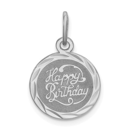 Sterling Silver Rhodium-plated Happy Birthday Engravable 13mm Round Disc Charm