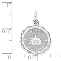 Sterling Silver Rhodium-plated Happy Birthday Charm with Cake Engravable 15mm Round Disc view 4