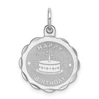 Sterling Silver Rhodium-plated Happy Birthday Charm with Cake Engravable 15mm Round Disc view 1