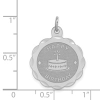 Sterling Silver Rhodium-plated Happy Birthday Charm with Cake Engravable 19mm Round Disc view 4