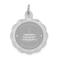 Sterling Silver Rhodium-plated Happy Birthday Charm with Cake Engravable 19mm Round Disc view 1