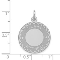 Sterling Silver Rhodium-plated Happy Birthday Engravable 20mm Round Disc Charm view 4
