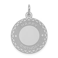 Sterling Silver Rhodium-plated Happy Birthday Engravable 20mm Round Disc Charm view 1