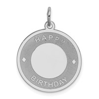 Sterling Silver Rhodium-plated Happy Birthday Engravable 20mm Round Disc Charm view 1