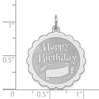 Sterling Silver Rhodium-plated Happy Birthday Charm with Banner Engravable 24mm Round Disc view 4