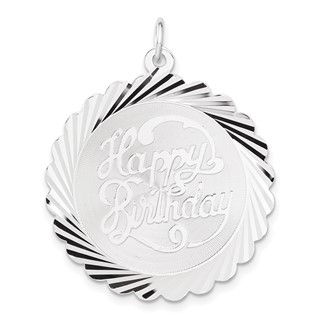 Sterling Silver Diamond-cut Happy Birthday Disc Charm