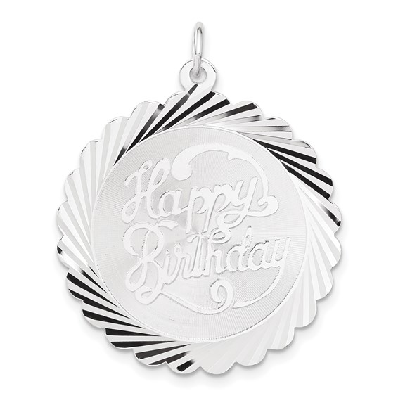 Sterling Silver Diamond-cut Happy Birthday Disc Charm