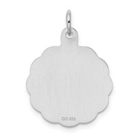 Sterling Silver Rhodium-plated Polished Front Satin Back Its a Boy Engravable 20mm Scalloped Disc Charm view 3