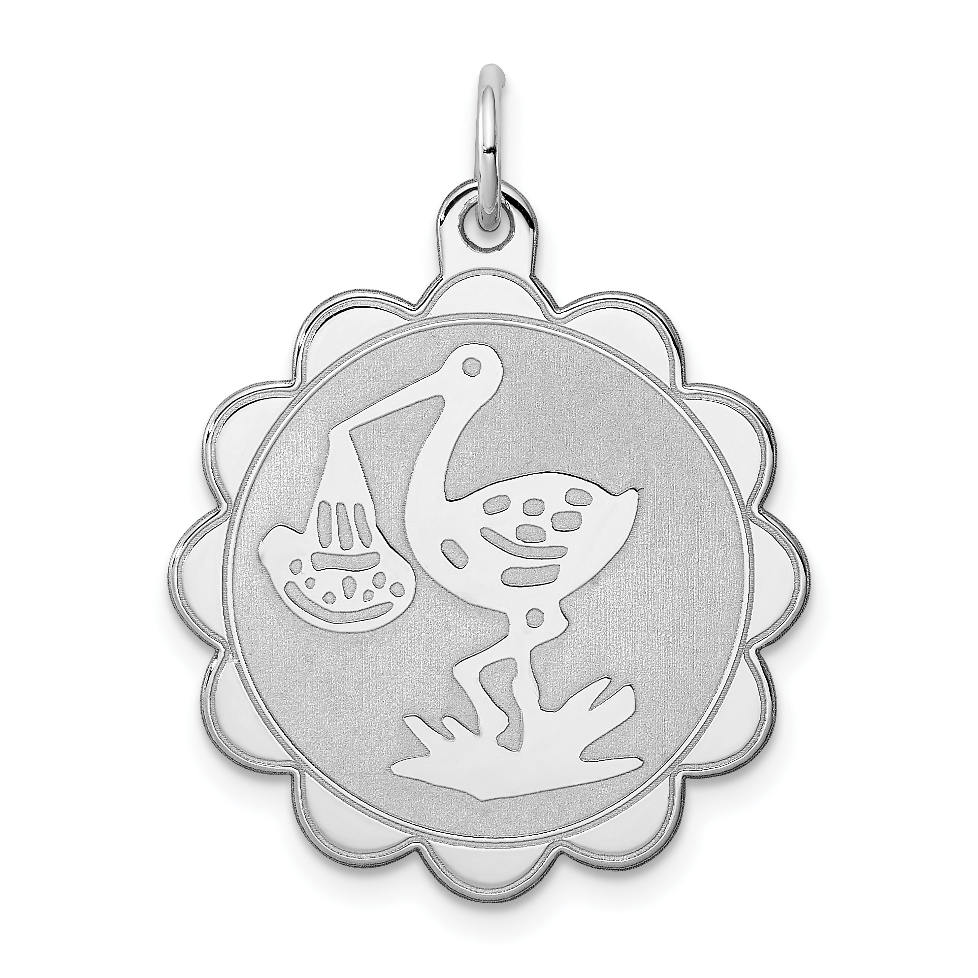 Sterling Silver Rhodium-plated Stork Disc Charm (QC2497)