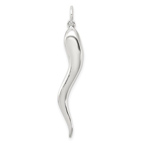 Sterling Silver Polished 3-D Italian Horn Pendant