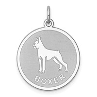 Sterling Silver Rhodium-plated Boxer Dog Engravable 19mm Disc Charm view 1