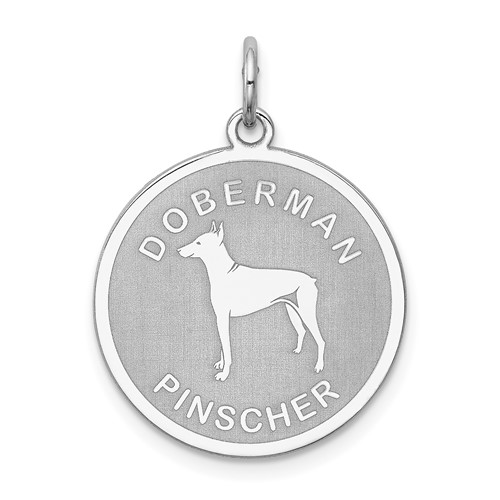 Sterling Silver Rhodium-plated Doberman Pinscher Dog Engravable 19mm Disc Charm