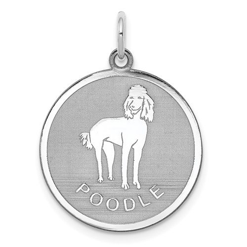 Sterling Silver Rhodium-plated Poodle Dog Engravable 19mm Disc Charm