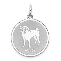Sterling Silver Rhodium-plated Pug Dog Engravable 19mm Disc Charm view 1