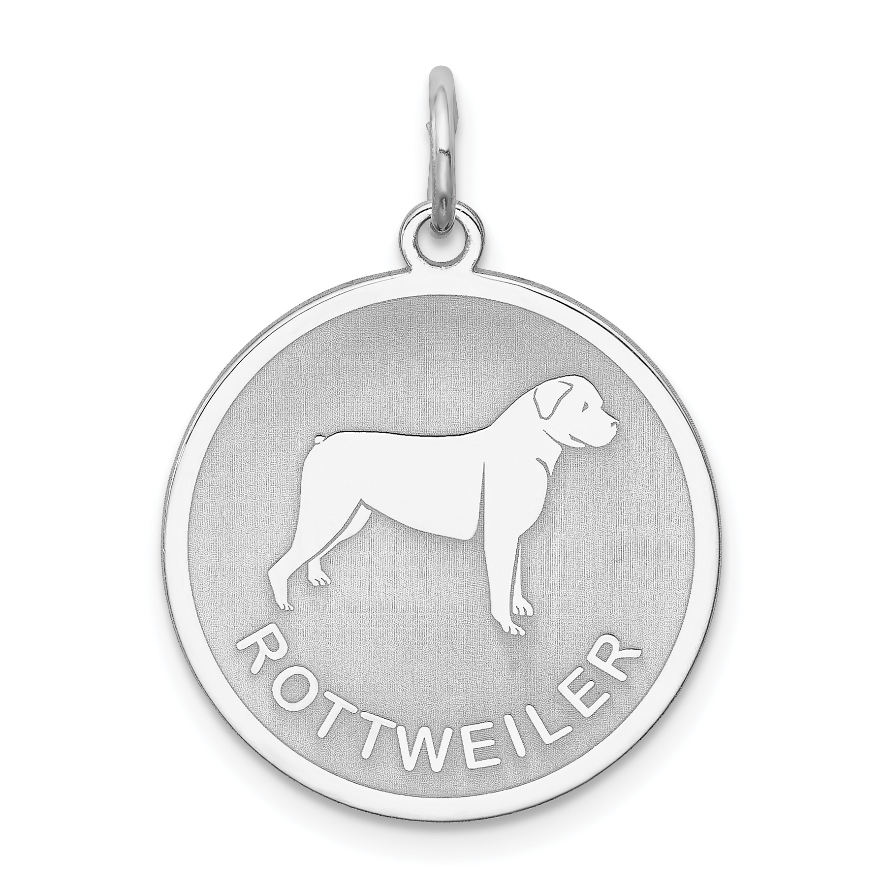Sterling Silver Rhodium-plated Rottweiler Disc Charm (QC2701)