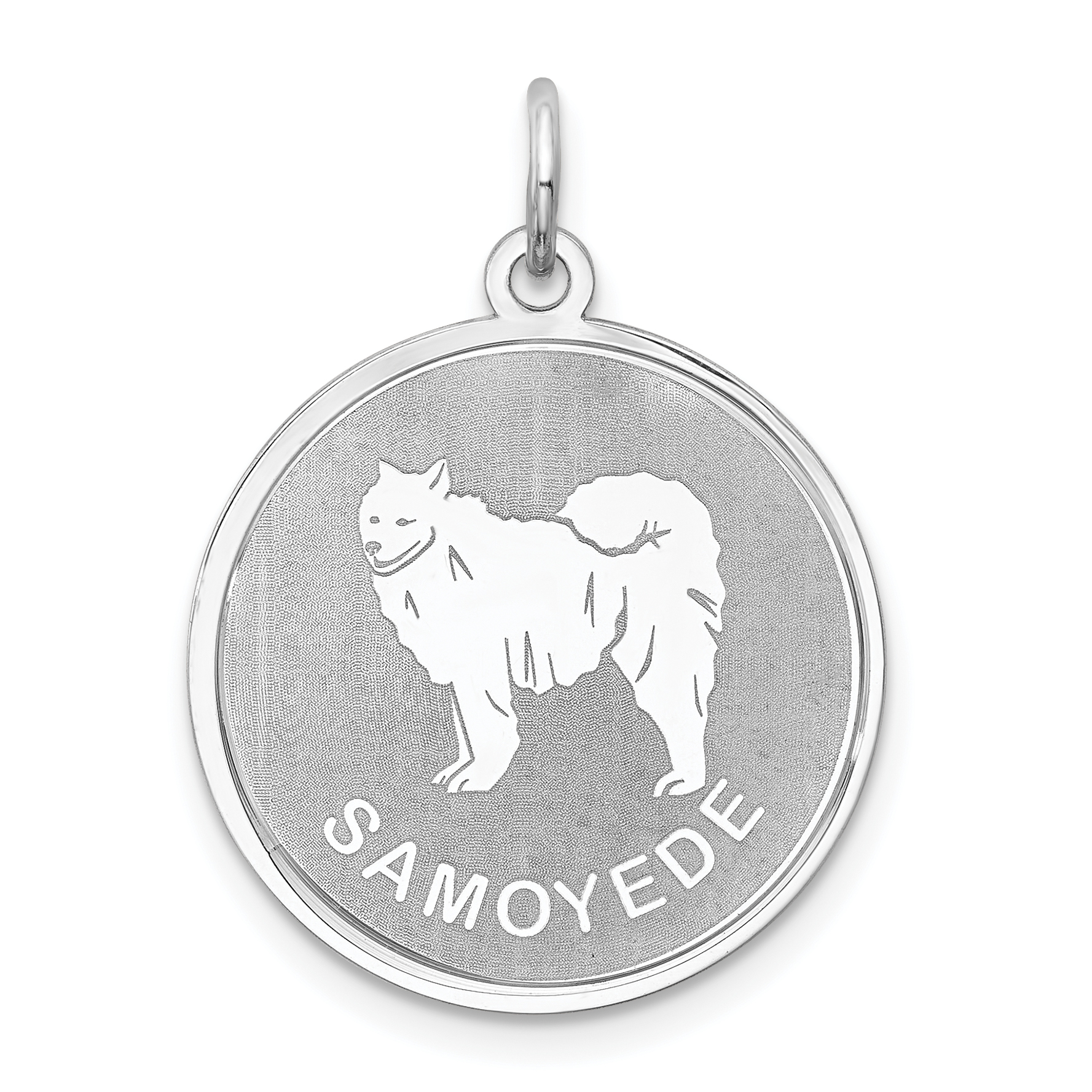 Sterling Silver Rhodium-plated Samoyed Disc Charm (QC2702)