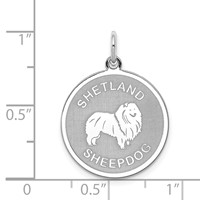 Sterling Silver Rhodium-plated Shetland Sheepdog Engravable 19mm Disc Charm view 3