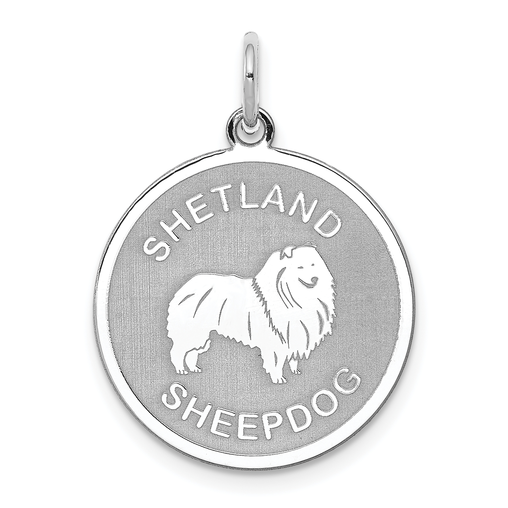 Sterling Silver Rhodium-plated Shetland Sheepdog Disc Charm (QC2706)