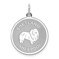 Sterling Silver Rhodium-plated Shetland Sheepdog Engravable 19mm Disc Charm view 1