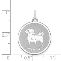 Sterling Silver Rhodium-plated Shih Tzu Dog Engravable 19mm Disc Charm view 3
